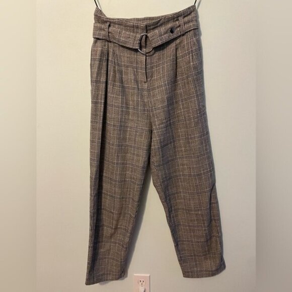 COPY Topshop Plaid Belted Trousers Size 4 - Picture 1 of 6